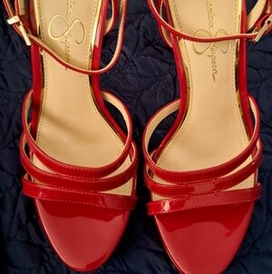 Jessica Simpson Patent Leather Red Cross-Strap Heels